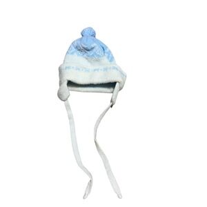 Vintage Knit Baby Bonnet Pom Pom Ear Flap Winter Hat‎ Blue White Fair Isle